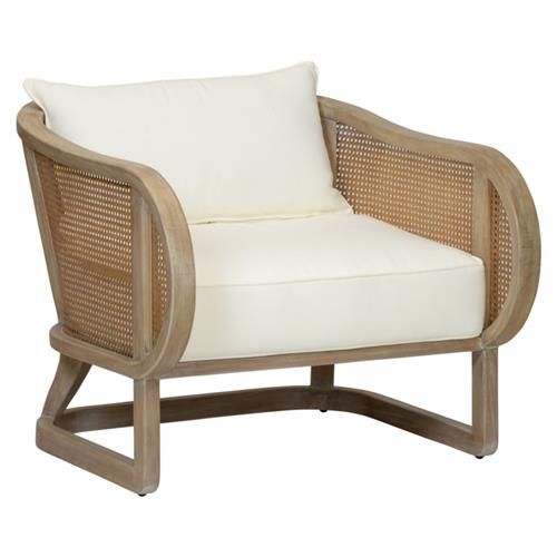 Woven Stockholm Coastal Warm Grey Wood Frame Cream Upholstered Lounge Chair | Kathy Kuo Home