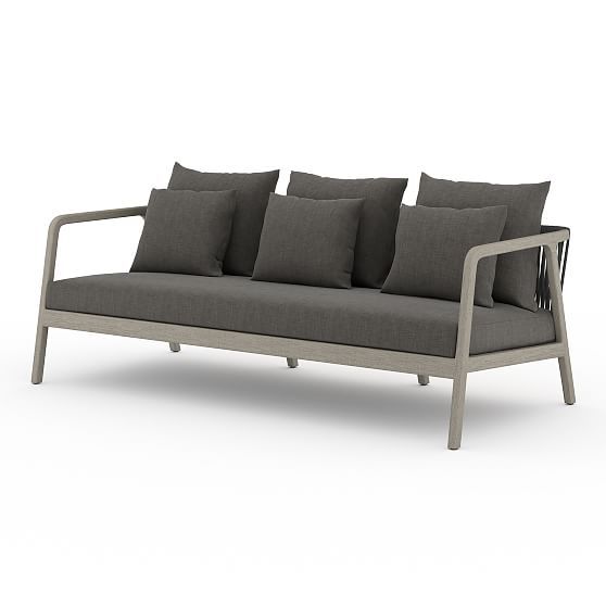 Rope & Wood Outdoor Sofa, 81"", Charcoal & Weathered Gray | West Elm (US)