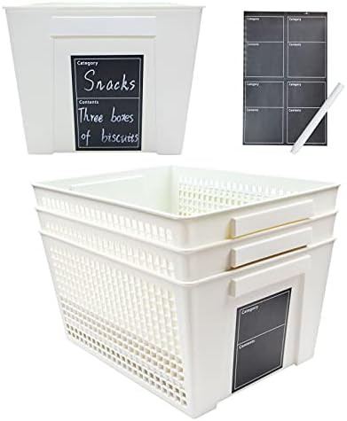 odeeoqcc Plastic Storage Baskets,Large Organizer Bins with Chalkboard Labels for Pantry and Snack... | Amazon (US)