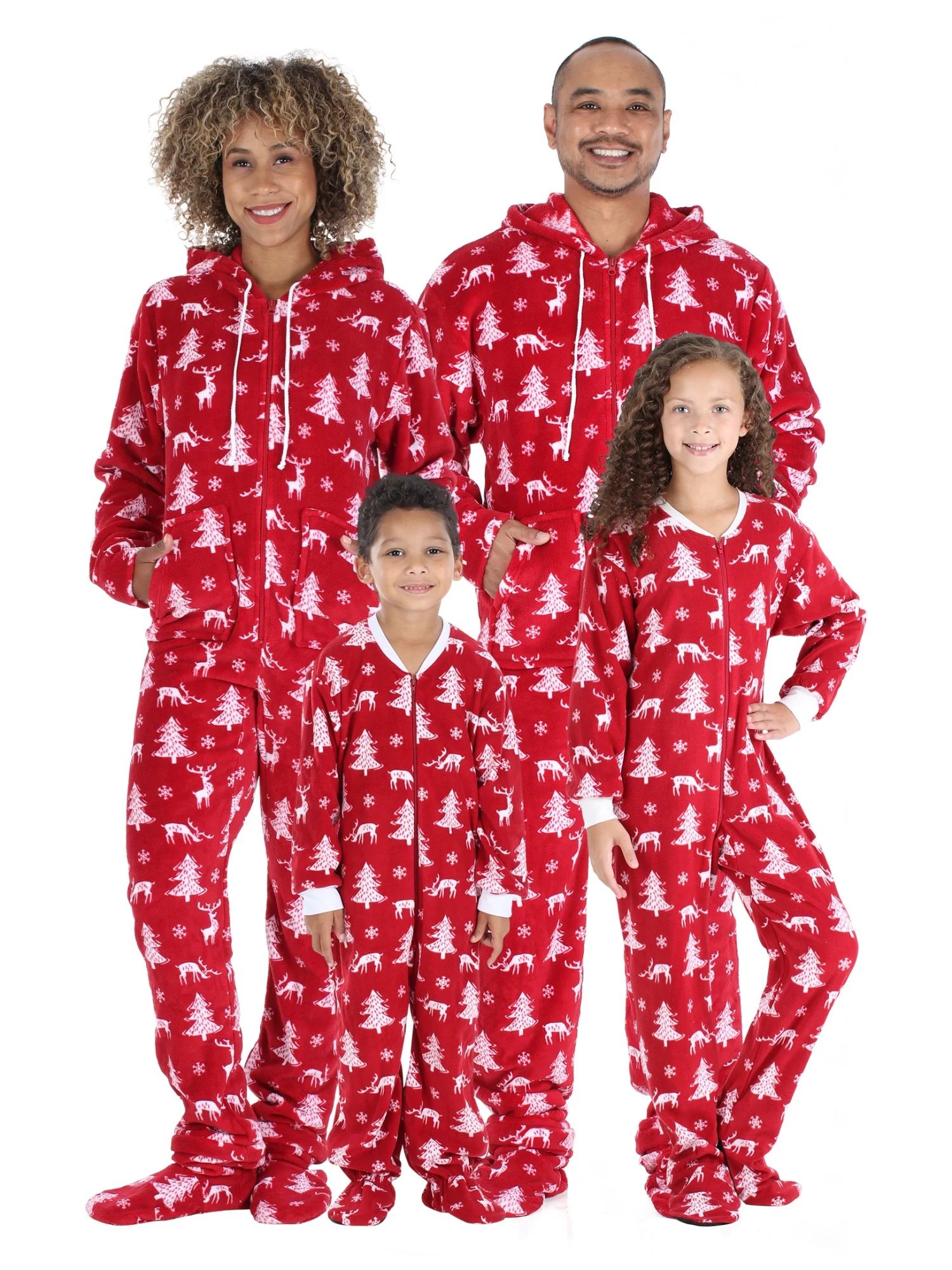 SleepytimePjs Family Matching Fleece Cranberry Deer Onesie Hooded Footed Pajama - Walmart.com | Walmart (US)