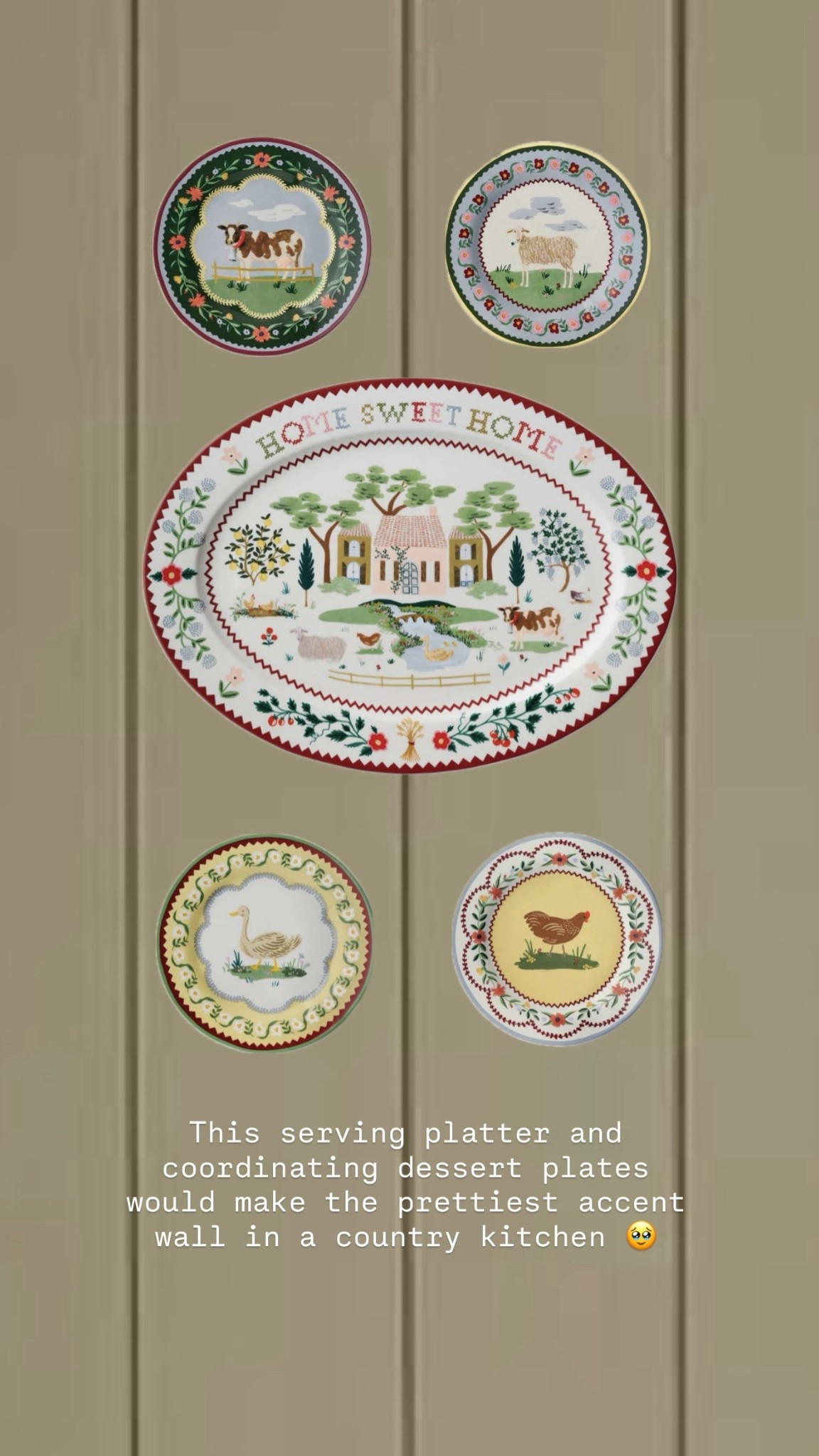 I really want to put these on the wall somewhere!! The prettiest setup. Serving platter and matching dessert plates 🥲✨🤍🧺 

Home decor slow living country kitchen farm life rifle paper cow farm 

#LTKHoliday #LTKGiftGuide #LTKHome