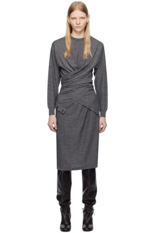 SSENSE Exclusive Gray Trompe L'Œil Midi Dress | SSENSE