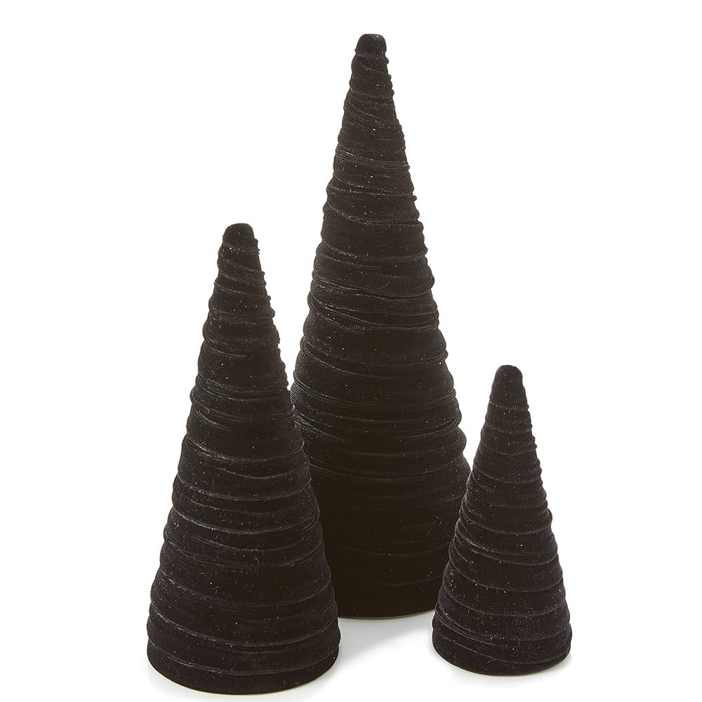 Black Velvet Trees set of 3, Modern Christmas Decor, Mantel Décor, Holiday Entryway, Rustic Winter Home, Farmhouse Home Decorations, Tree Figurines (Black) | Amazon (US)