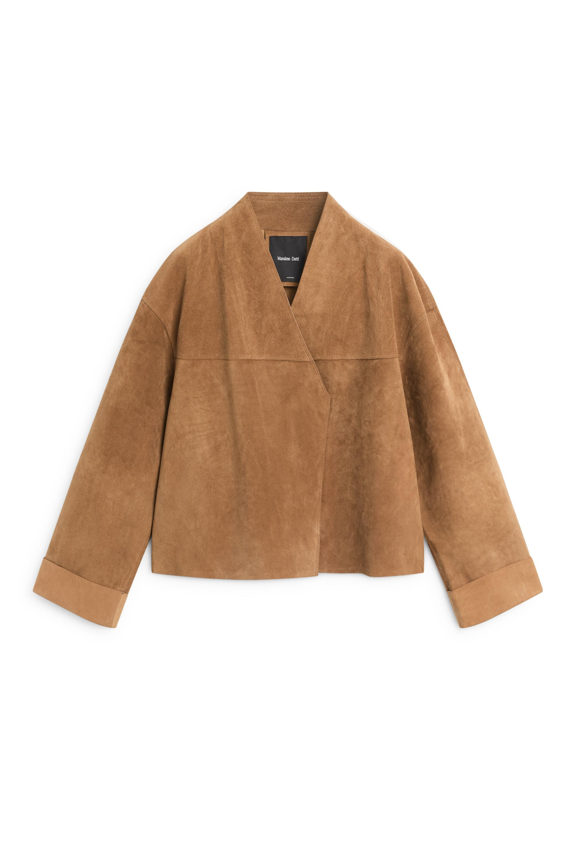 Short double-breasted suede leather jacket - MUSTARD YELLOW | Massimo Dutti UK