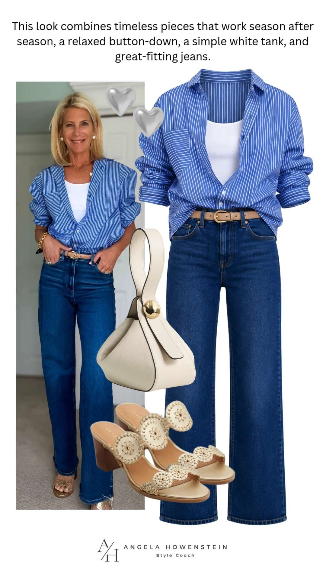 A blue striped button-down and great-fitting jeans is a classic combination that never goes out of style. Layered over a simple white tank, this effortless outfit is perfect for errands, lunch dates, travel days, and everyday wear.

💡 LTK MADE EASY

❤️ Heart = Support my posts
🔖 Save = Get sale & restock alerts
📋 Lists = Keep favorites organized
📲 Share = Send to yourself for later
💬 Comment = Ask me anything 

 #LTKootd #LTKSeasonal #LTKOver40