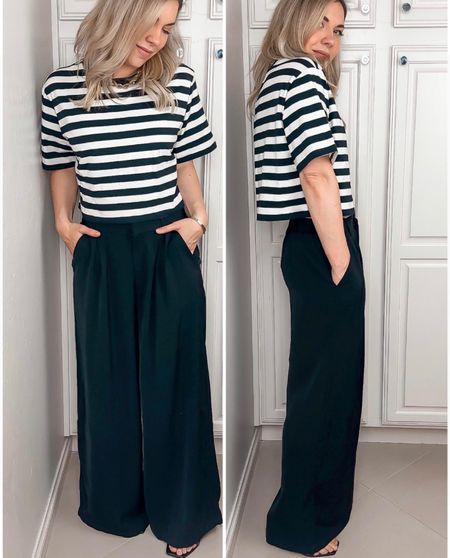 Stripe tee
Cropped tee
Pleated pants
Pants 
Black sandals 
Amazon finds
Amazon fashion 
Spring outfit
Summer outfit 
#ltku 

#LTKstyletip #LTKSeasonal #LTKFind