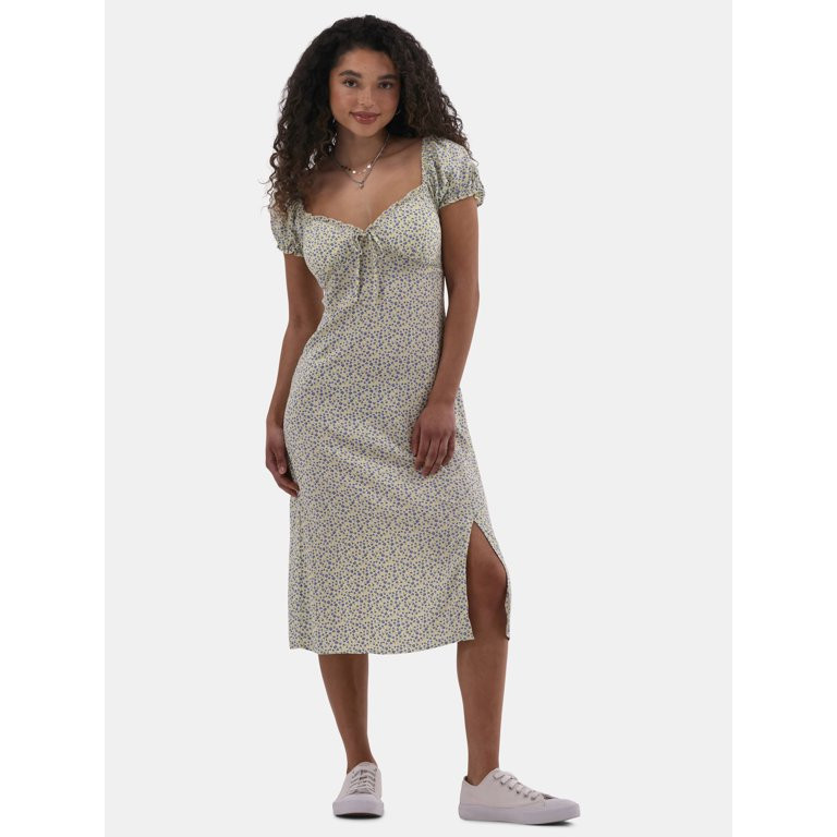 No Boundaries Midi Dress with Puff Sleeves, Women's | Walmart (US)