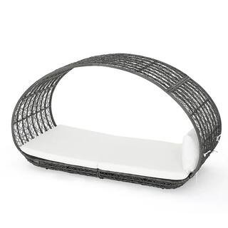 Gray Wicker Outdoor Day Bed Couch with White Cushions | The Home Depot