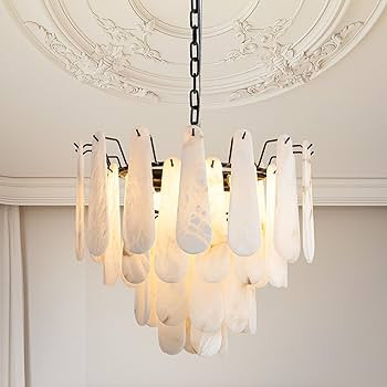 Alabaster Chandelier, D23.6in Modern Alabaster Round Dining Room Chandelier, 4-Tiers Luxury Natur... | Amazon (US)