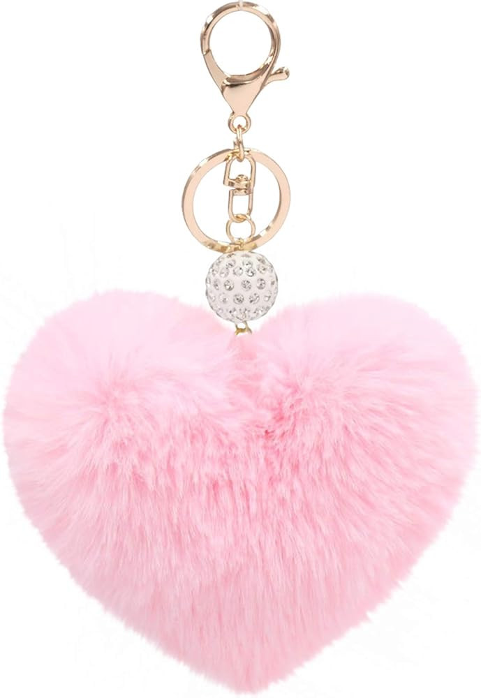 Women's Heart Faux Fur Pom Pom Key Chains Bag Accessory Puffball Keyring Backpack Charms for Girl... | Amazon (US)