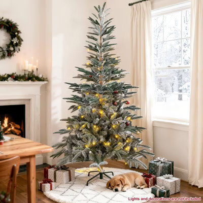 Holiday Gift 7 ft Snow-Flocked Artificial Christmas Tree – 700 Branch Tips, Hinged Setup, Metal Stand | Target