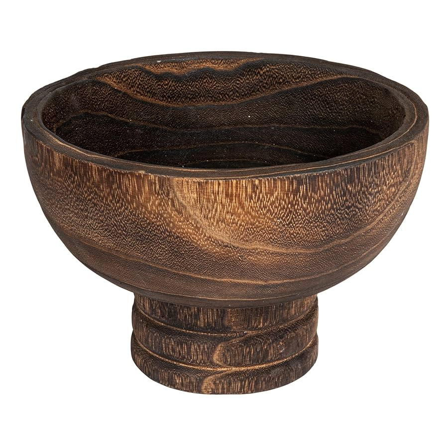 Creative Co-Op Round Paulownia Wood Pedestal Bowl, Marbled Brown Finish | Amazon (US)