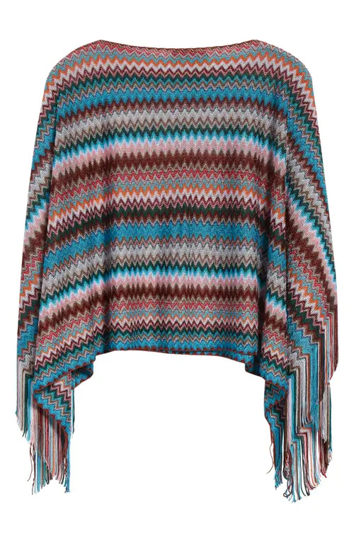 Missoni Metallic Zigzag Knit Poncho in Blue Multi at Nordstrom | Nordstrom
