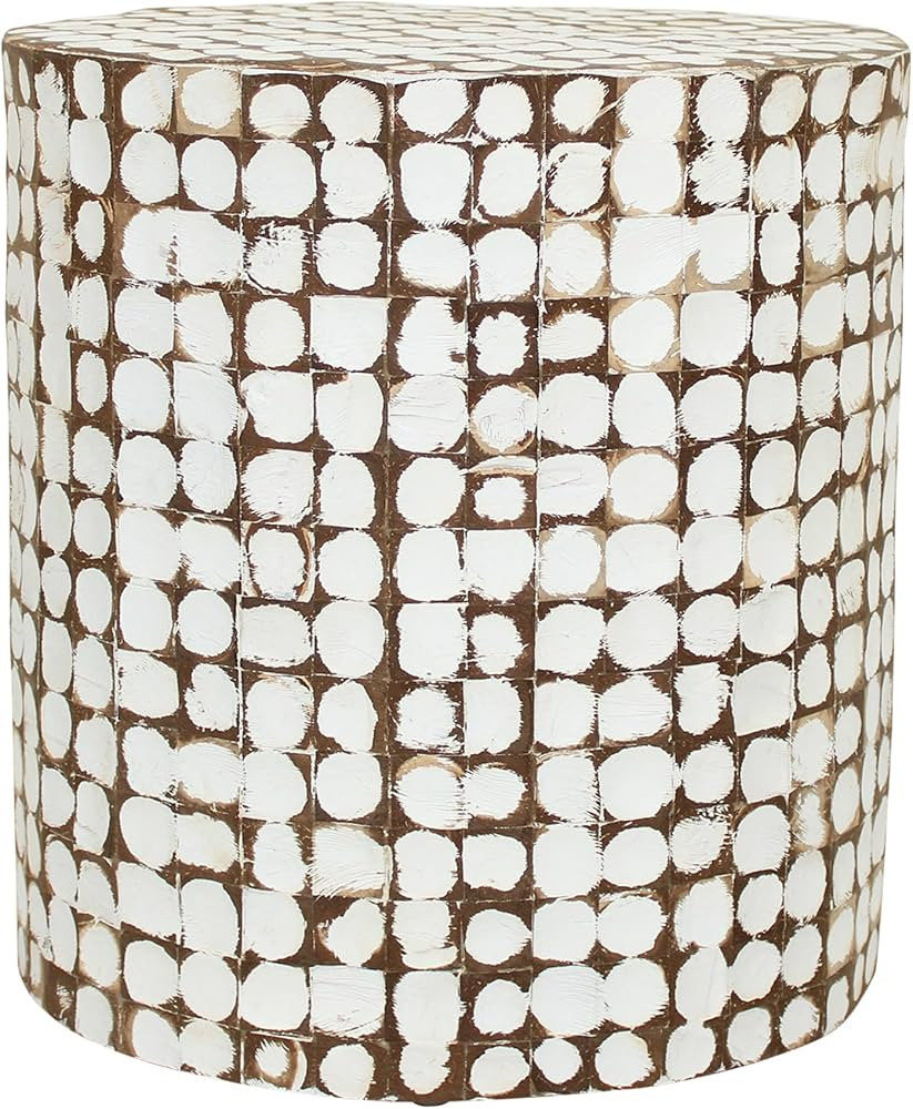 East at Main Round Side Table - Real Coconut Shell Mosaic Inlaid, Pre-Assembled, Natural Wood and... | Amazon (US)