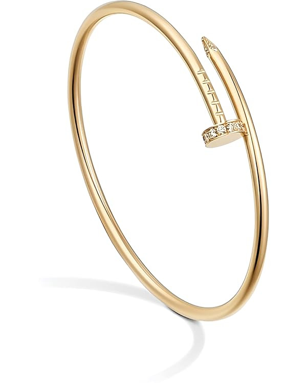 18K Gold Plated Nail Bracelet for Women & Men, Classic Open Cuff Bangle, Adjustable Stainless Ste... | Amazon (US)