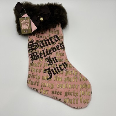 Vintage Juicy Couture Santa Believes In Juicy Pink Velour Christmas Stocking | eBay | eBay US