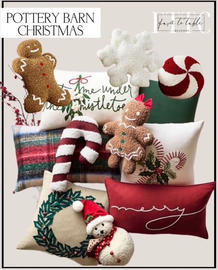 Pottery Barn Christmas. Follow @farmtotablecreations on Instagram for more inspiration. Archie The Snowman Pillow. Gingerbread Pillow. Cozy Teddy Faux Fur Candy Cane Shaped Pillow. Cozy Teddy Faux Fur Orn-A-Mint Shaped Pillow. Sherpa Snowflake Shaped Pillow. Everyday Linen Pillow. Tree Embellished Pillow Cover. Merry Lumbar Throw Pillow Cover. Meet Me Under The Mistletoe Embroidered Lumbar Pillow Cover. Candy Cane Embroidered Pillow Cover. Embellished Wreath Pillow Cover. Stewart Plaid Lumbar Pillow Cover. Christmas Pillows. Pottery Barn Pillows. 

#LTKfindsunder50 #LTKhome #LTKHoliday