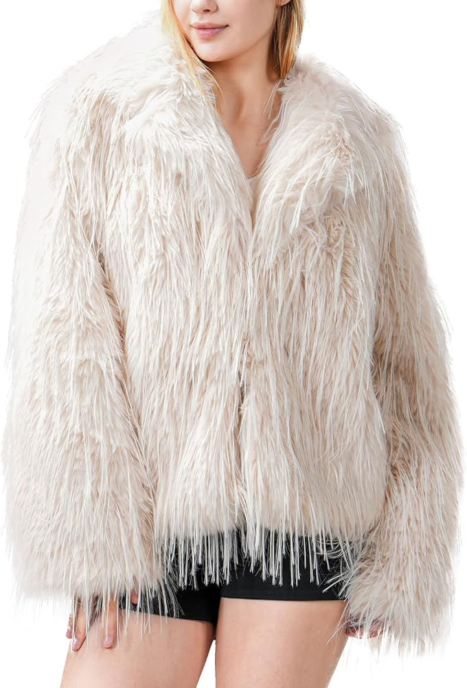 Fur Coats For Women, 2025 Faux Fur Coat Plus Size Faux Fuzzy Jacket Fluffy Long Sleeve Winter Coa... | Amazon (US)