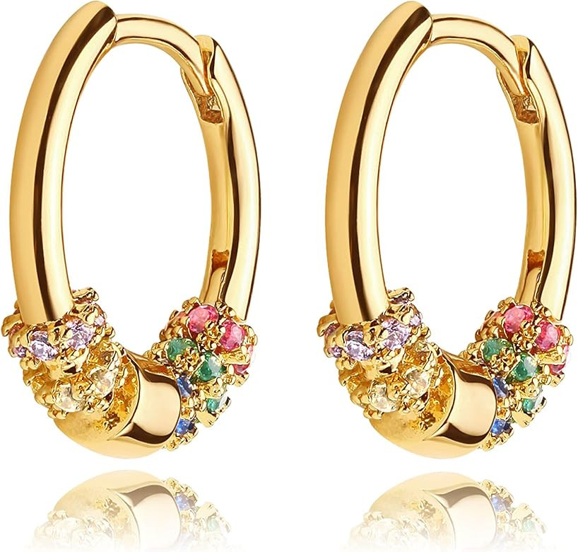 DREMMY STUDIOS Dainty CZ Huggie Hoop Earrings 14K Gold Filled Chunky Simple Cute Thick Round Frill B | Amazon (US)