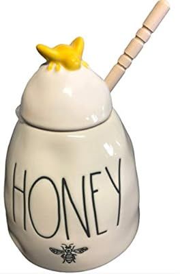Rae Dunn by Magenta HONEY Pot Wooden Dipper Bee Icon Yellow Bee Topper | Amazon (US)