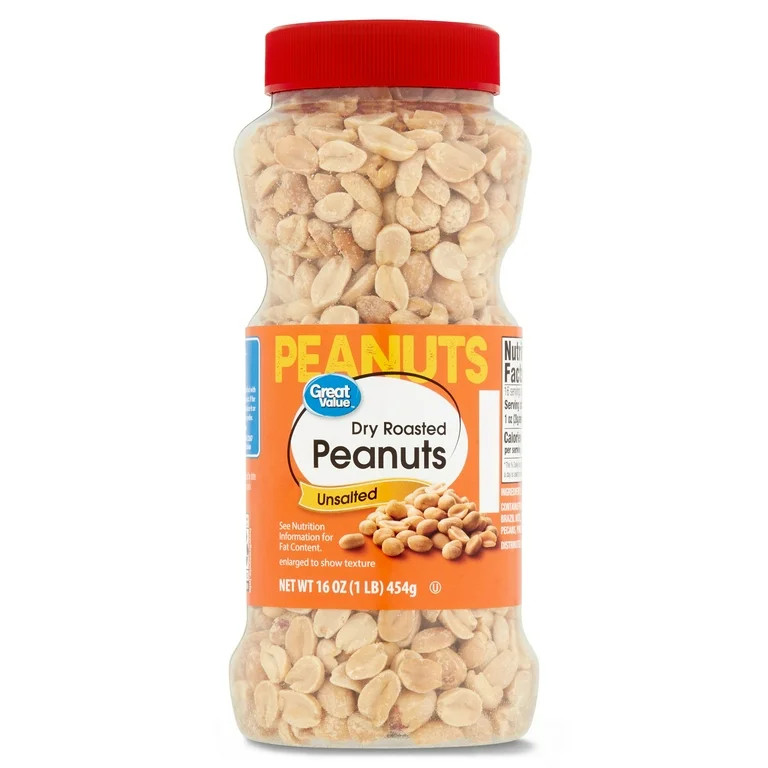 Great Value Dry Roasted and Unsalted Peanuts, 16 oz, Jar - Walmart.com | Walmart (US)