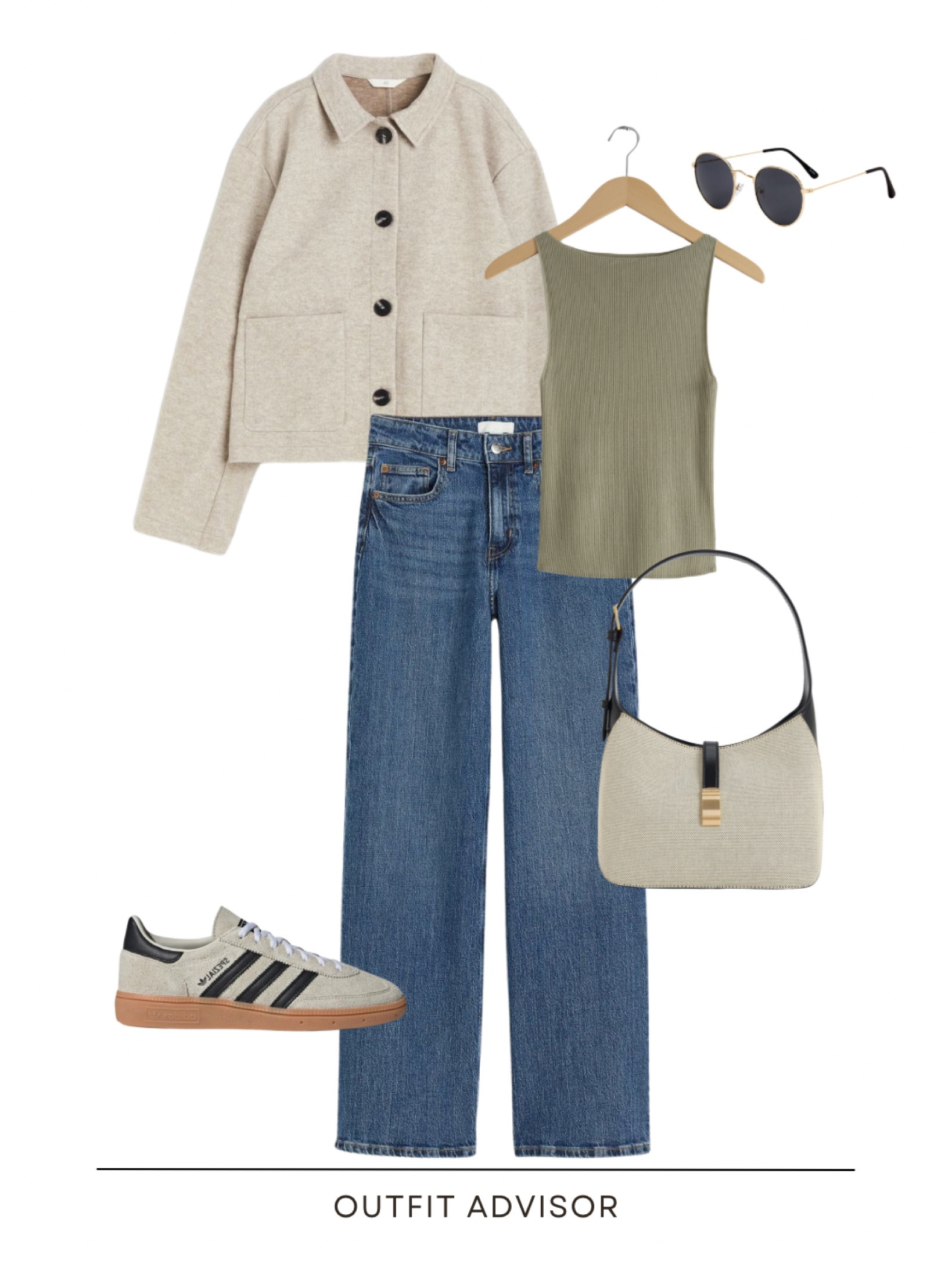 Casual spring outfit idea: a felt jacket, green tank top, jeans, adidas spezial sneakers, aviator sunglasses & a charles& keith bag

#LTKstyletip #LTKitbag #LTKworkwear