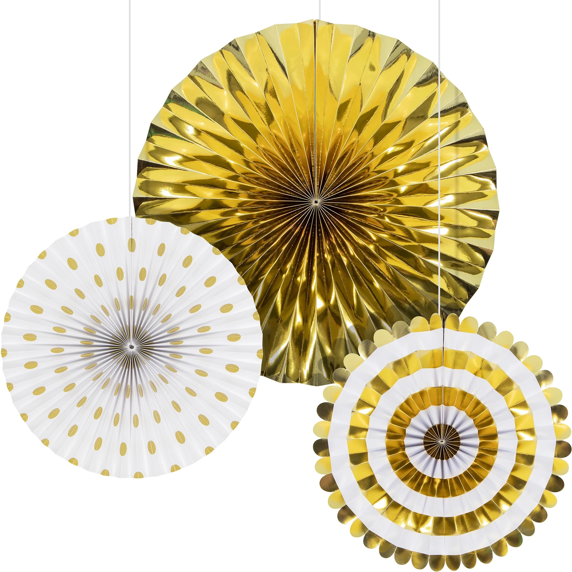 Gold and White Paper Foil Fans, 3 Count by Way to Celebrate | Walmart (US)