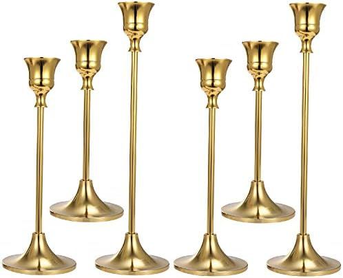 Anndason Set of 6 Gold Candlestick Holders Gold Candle Holder Taper Candle Holders Candle Holder Dec | Amazon (US)