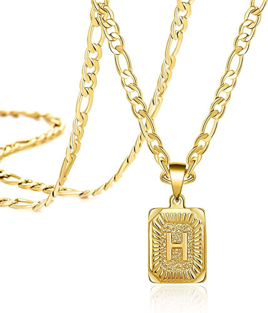 JoycuFF 18K Gold Initial Necklaces for Women Men Teen Girls Best Friend Fashion Trendy Figaro Chain  | Amazon (US)