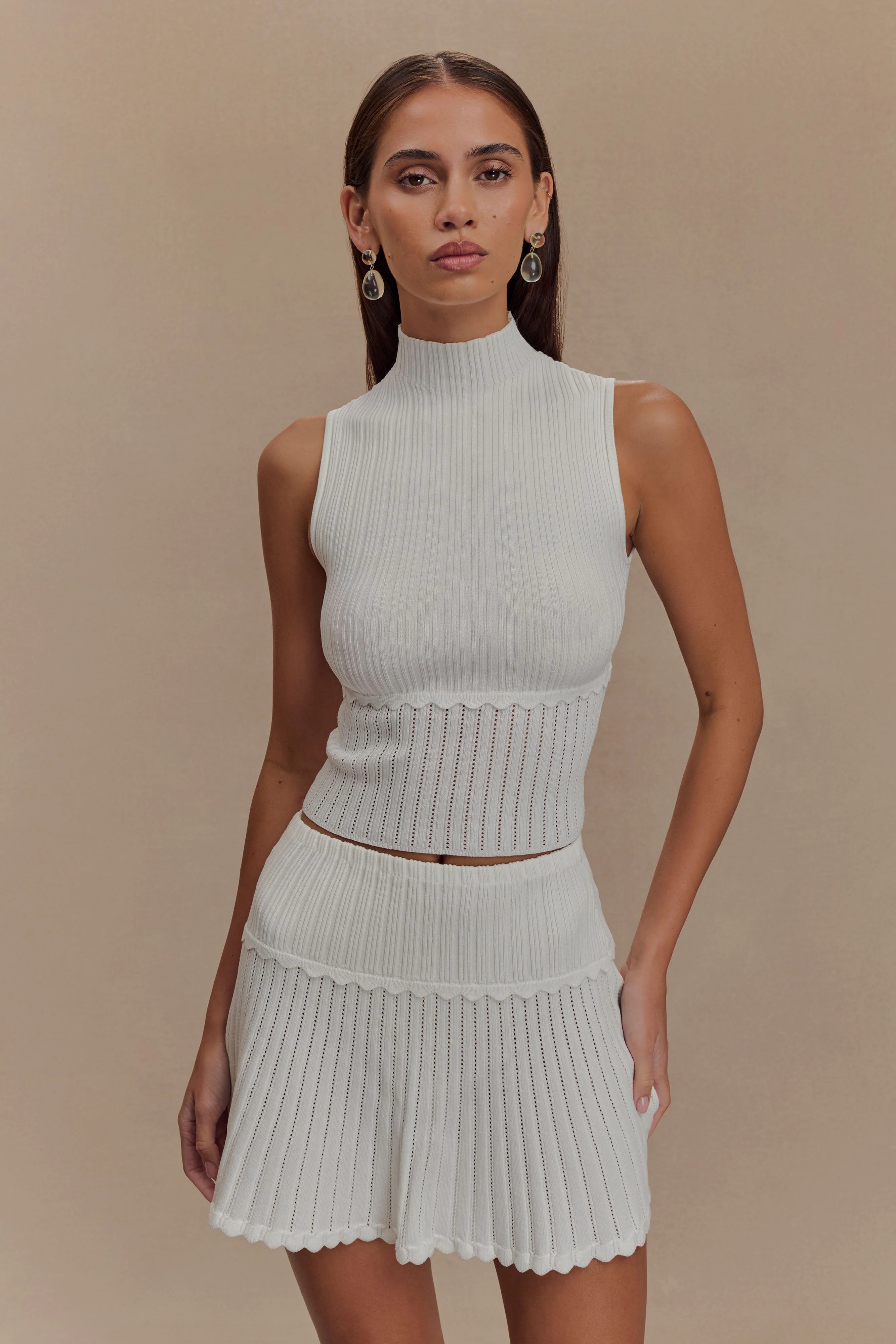 Indy Pointelle Knit Top - Ivory | MESHKI US