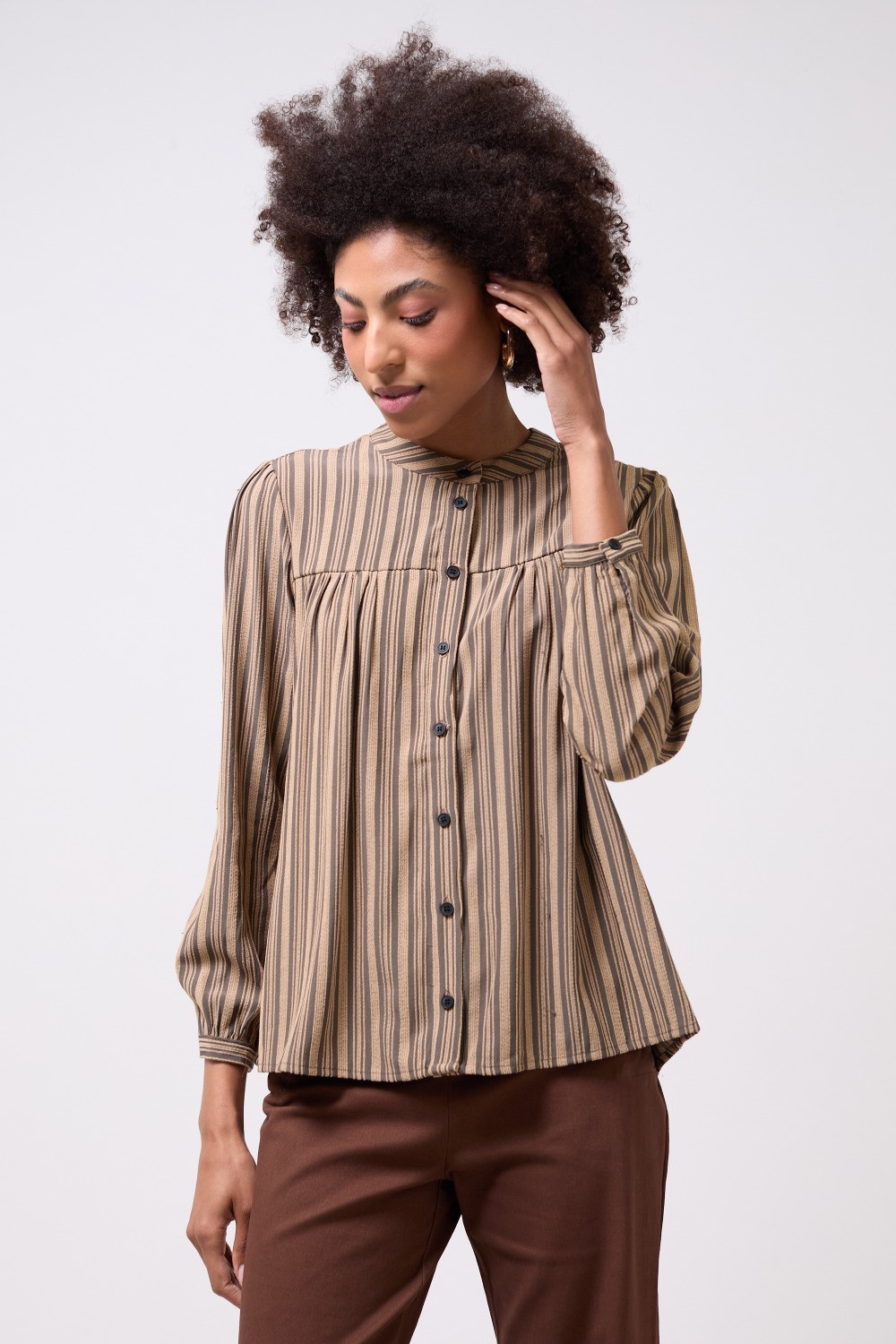 Ketsia Striped Shirt in Brown | iCLOTHING