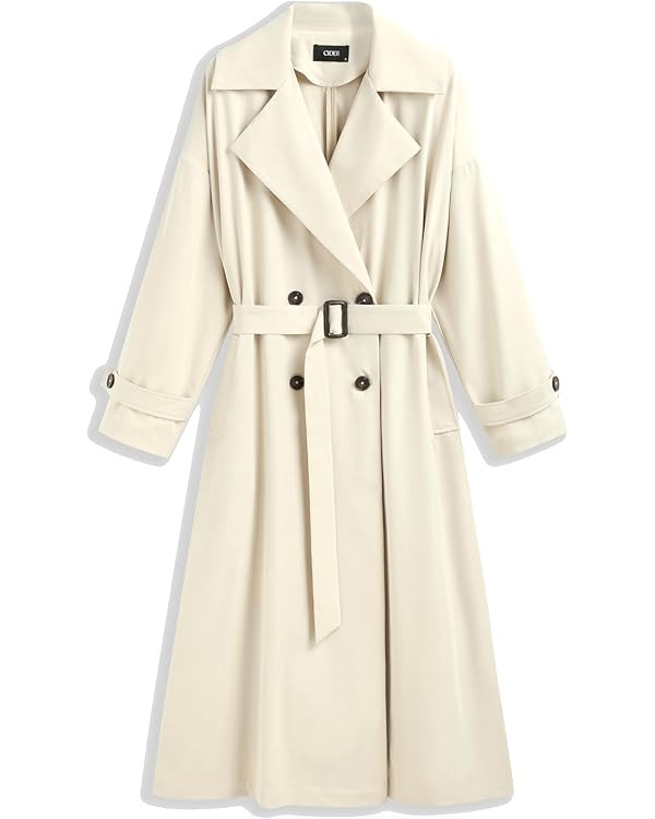 CIDER Oversized Solid Collar Long Trench Coat With Belt | Amazon (US)