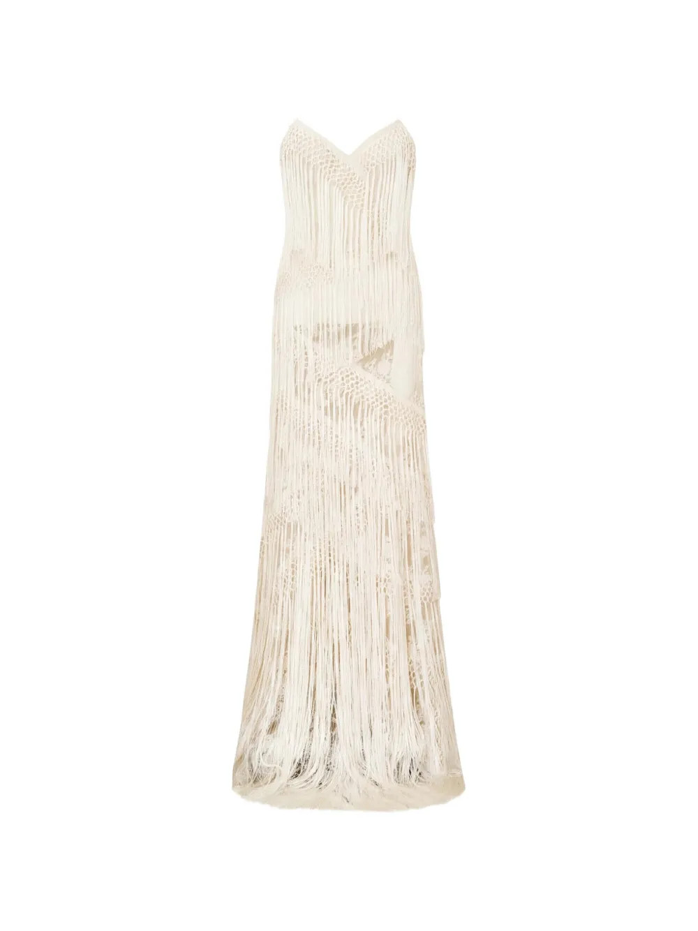 LoveShackFancy Delphi Fringe Lace Gown | Neutrals | FARFETCH | Farfetch Global
