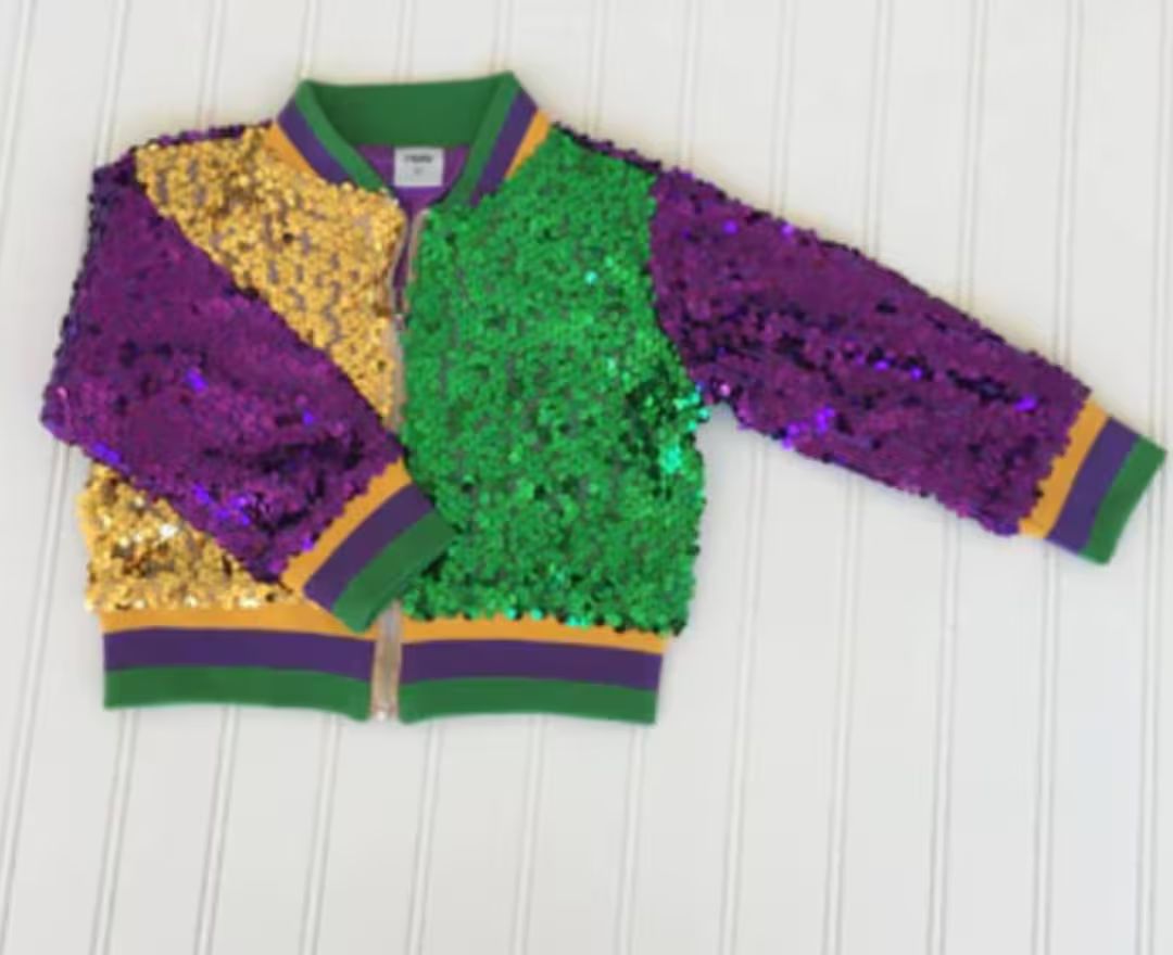 Mardi Gras Color Block Sequin Kids Jacket - Etsy | Etsy (US)
