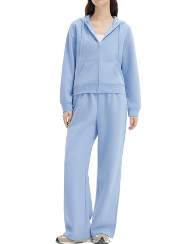SUUKSESS Womens 2 Piece Sweatsuits Outfits Zip Up Hoodie Tracksuit Straight Wide Leg Sweatpant Lounge Matching Sets | Amazon (US)