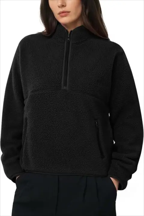 SUUKSESS Women Quarter Zip Fleece Pullover Sweatshirt Fuzzy Sherpa Jacket
