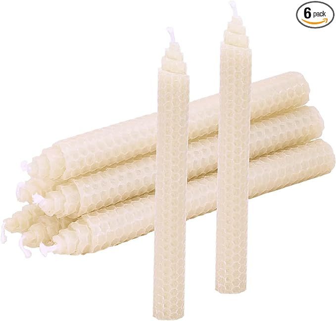 DEYBBY 8 Inch White Beeswax Taper Candles, Natural Honey Comb Hand Rolled Dripless Bee Wax Candle... | Amazon (US)