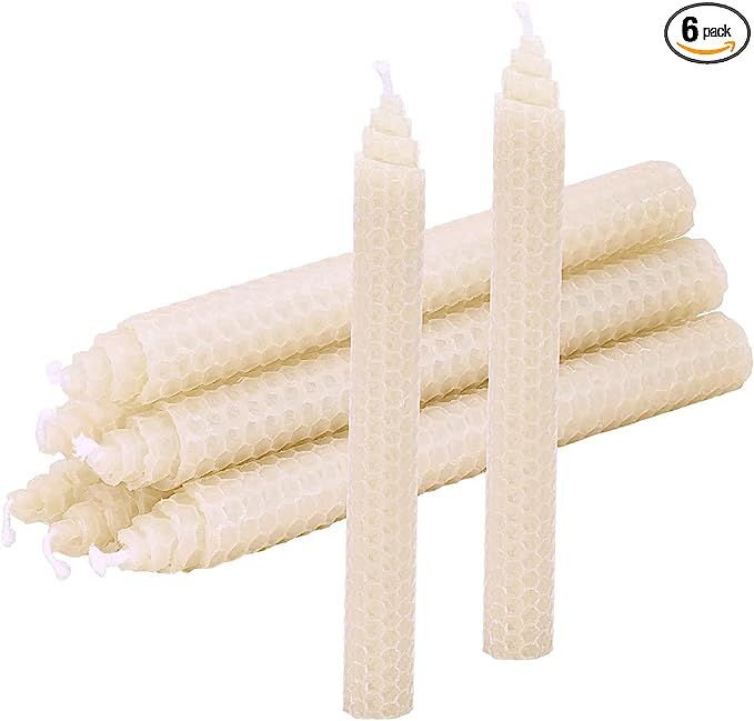 DEYBBY 8 Inch White Beeswax Taper Candles, Natural Honey Comb Hand Rolled Dripless Bee Wax Candle... | Amazon (US)