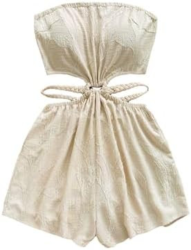 SOLY HUX Women's Boho Tie Backless Tube Top Romper Strapless Cut Out Wide Leg Vacation Short Jump... | Amazon (US)