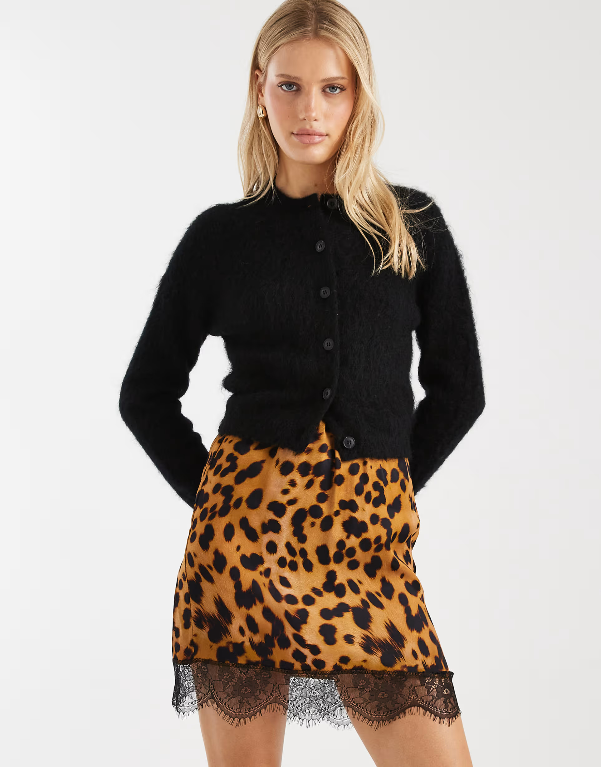 ASOS DESIGN lace trim mini skirt in animal print | ASOS (Global)