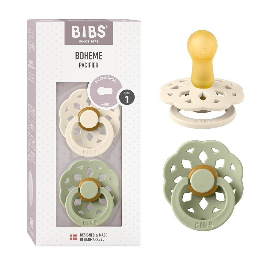 BIBS Boheme Soother 2-Pack. BPA Free. Round Nipple, Natural Rubber Latex, Made in Denmark. Size 1... | Amazon (UK)