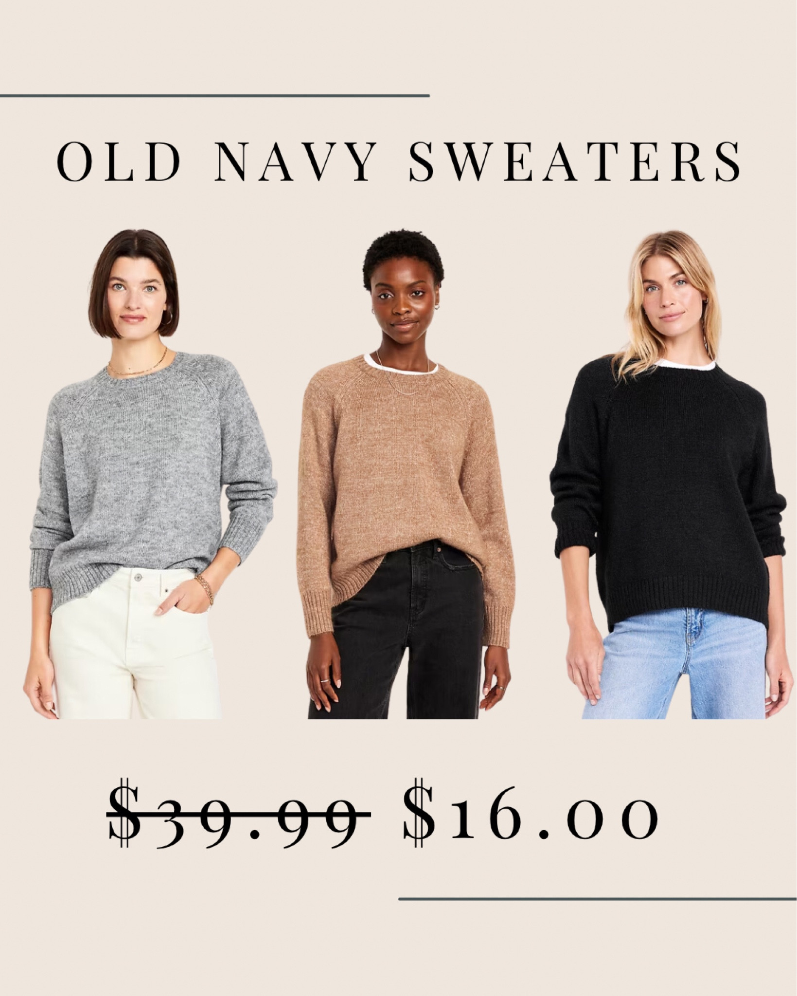 Old navy sweaters on sale for $16! Two-day deal! 

#LTKFindsUnder50 #LTKSaleAlert