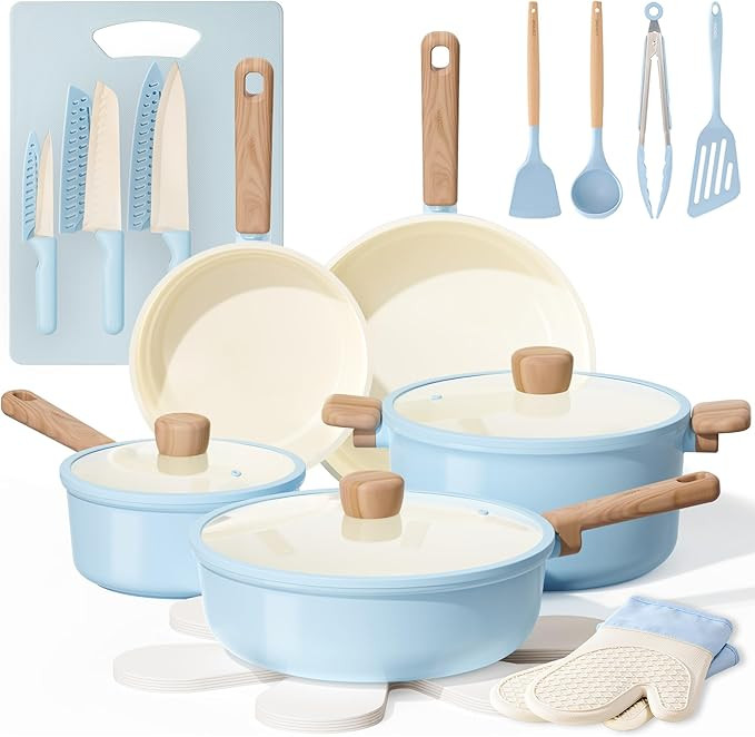 CAROTE 26pcs Ceramic Cookware Set, Pots and Pans Non Stick Kitchen Cookware Sets, Pots and Pans S... | Amazon (US)