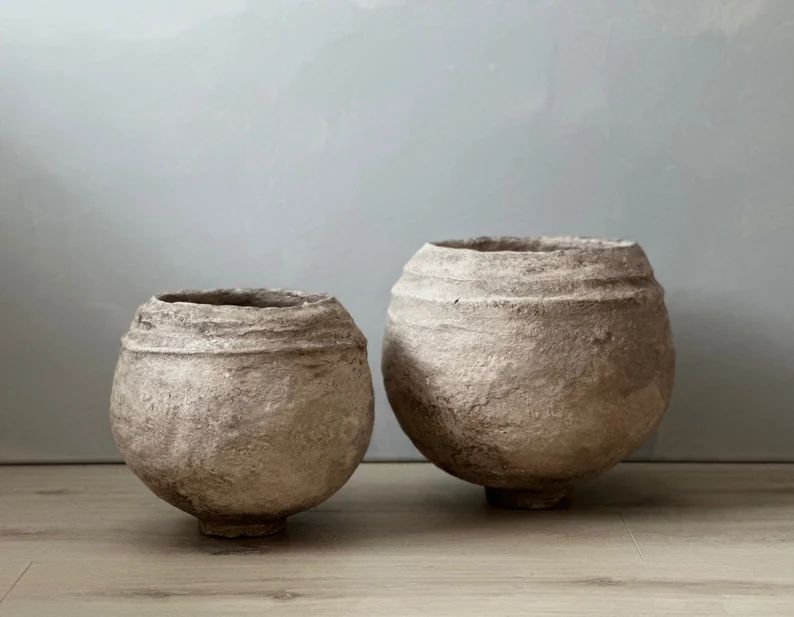 Paper Mache Vase, Large Handmade Vessel, Textured, Aged Beige Color, Wabi Sabi, Imperfect Organic... | Etsy (US)