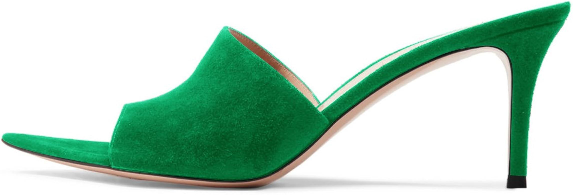 FSJ Women Fashion Mid High Heels Sandals Suede Slip on Open Toe Mules Sexy Slide Shoes Size 4-15 ... | Amazon (US)