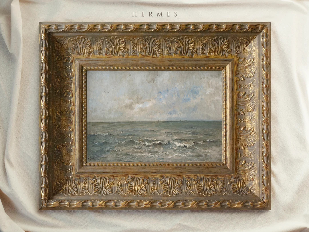 Vintage Art Framed Vintage Muted Seascape Painting Shelving - Etsy | Etsy (US)