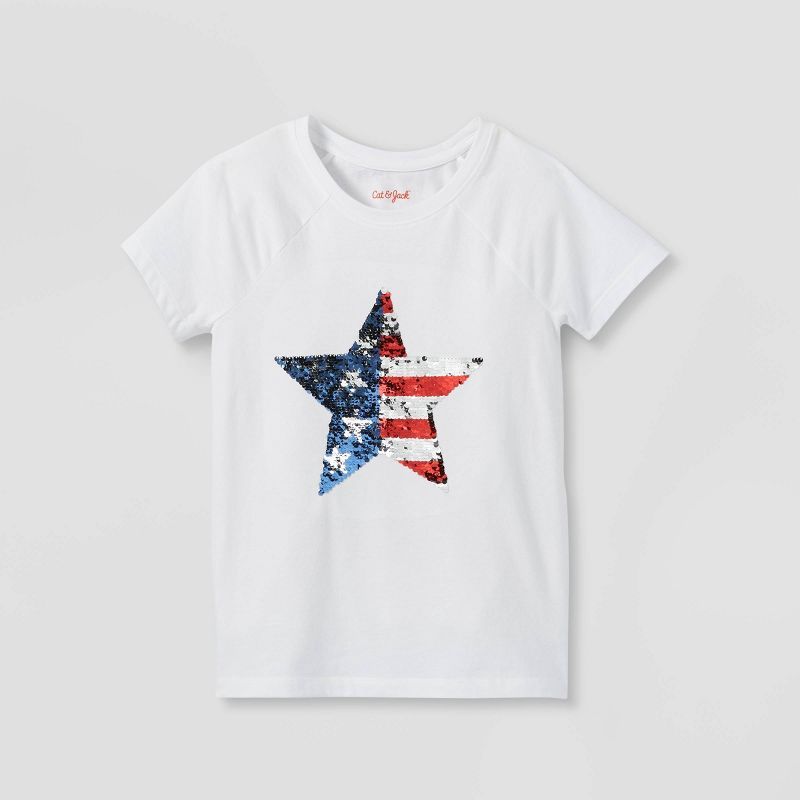 Girls&#39; Flip Sequin Short Sleeve T-Shirt - Cat &#38; Jack&#8482; White S | Target