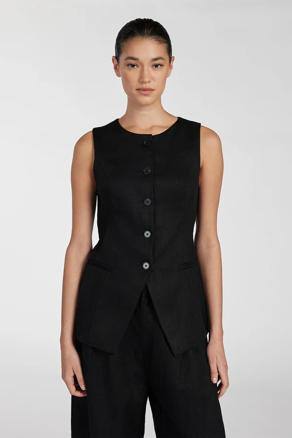 ALESSIA BLACK LINEN  VEST | DISSH