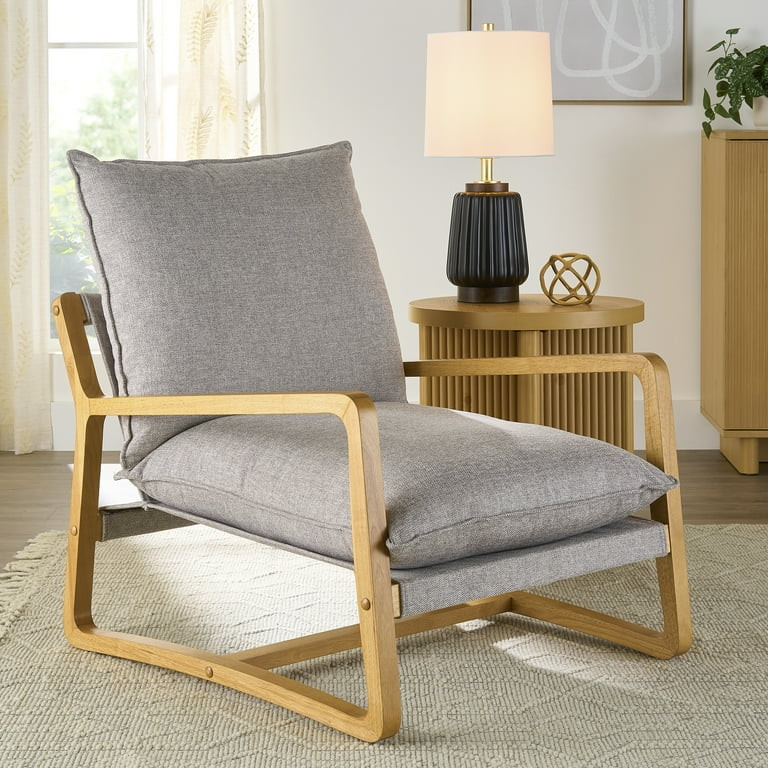 Better Homes & Gardens Wooden Ezra Sling Accent Chair, Gray Linen | Walmart (US)