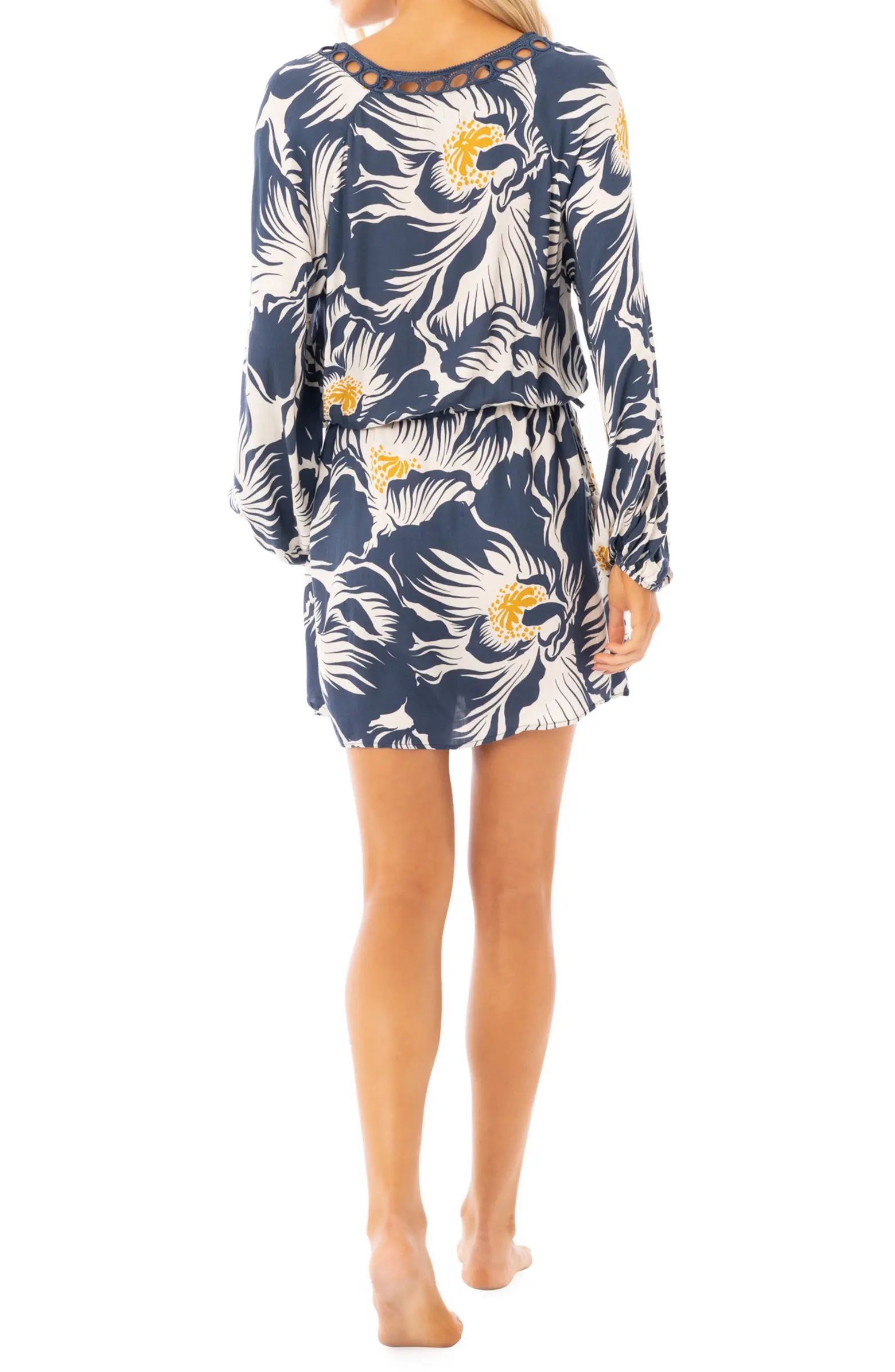 Maaji Delft Flowers Sierra Long Sleeve Cover-Up Tunic Dress | Nordstrom | Nordstrom